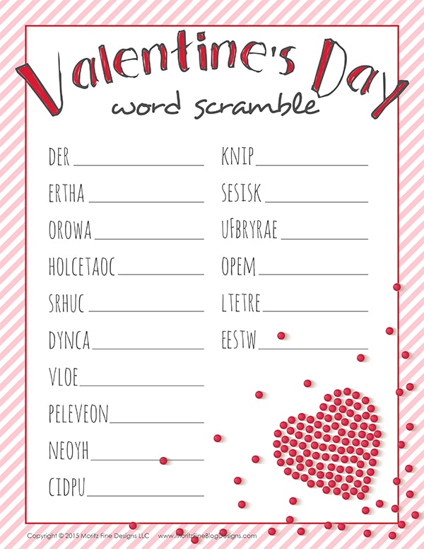 Valentine s Day Word Scramble Free Printable For Kids