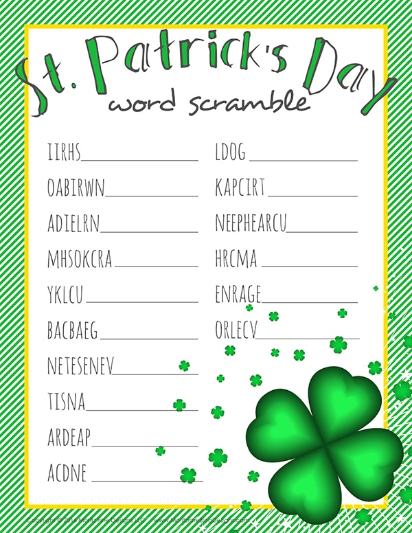 St Patrick s Day Word Scramble For Kids Free Printable