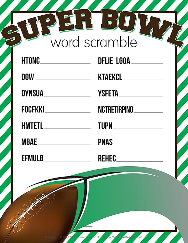 Super Bowl Word Scramble Free Printable Moritz Fine Designs