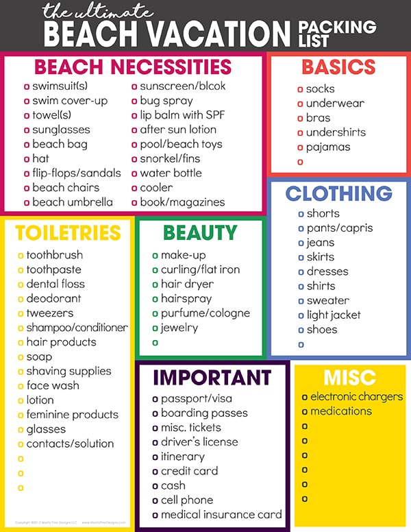 beach house vacation checklist