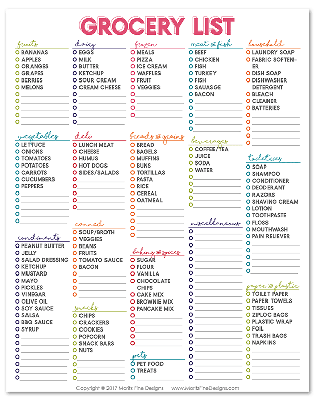 Free Printable Master Grocery Shopping List