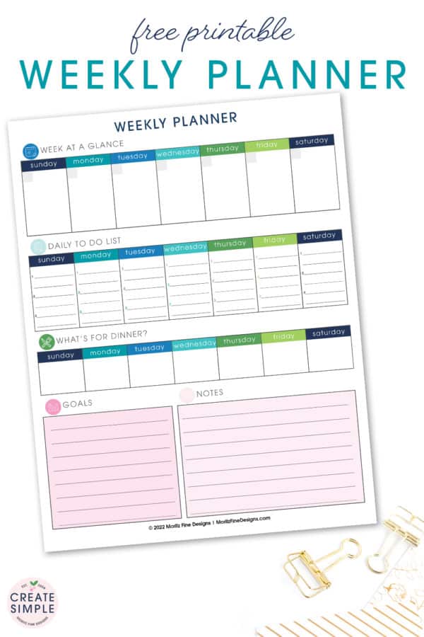 Free Printable Weekly Planner—Calendar, Meals, To-Do List