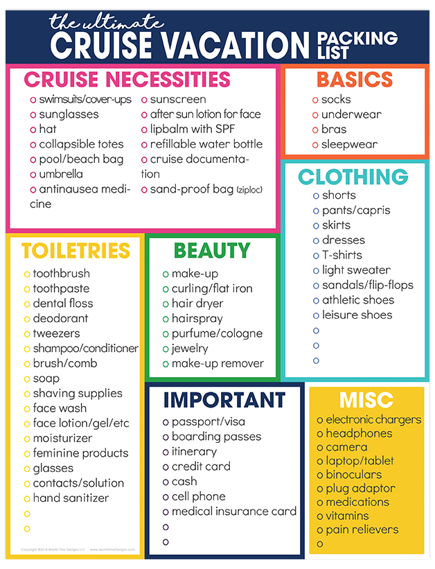 Cruise Packing List Free Printable