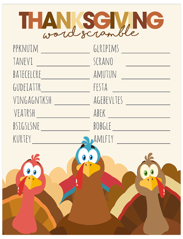 Thanksgiving Word Scramble