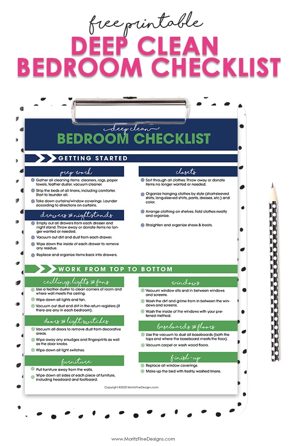 Deep Clean Bedroom Checklist Free Printable Download