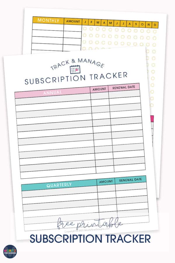 Manage & Track Your Subscriptions Free Printable Subscription Tracker