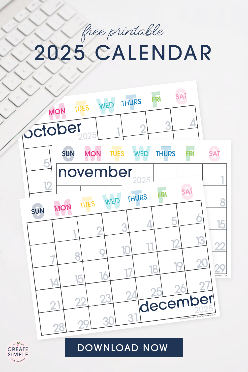 Free printable large space 2025 calendar. Download now for free.